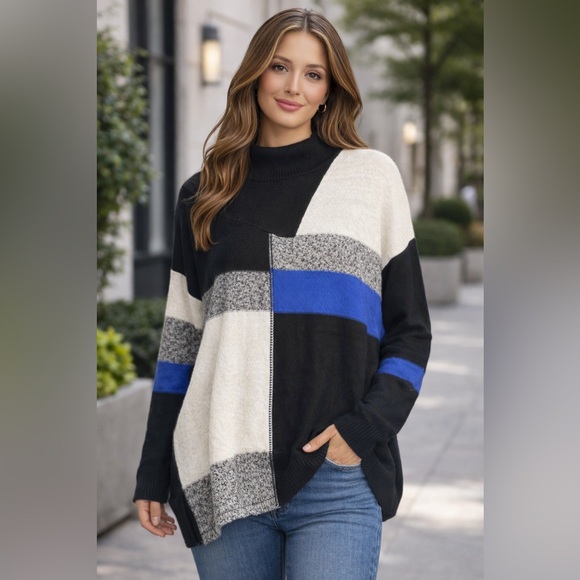 Style&co. Sweaters - Style & Co Long Sleeve Muse Colorblock Multi-color Sea Captain Black Sweater M